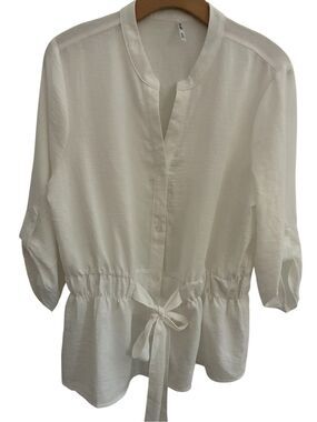 3rd + Malt Women's White Tie-Waist Button Front Blouse Size XL